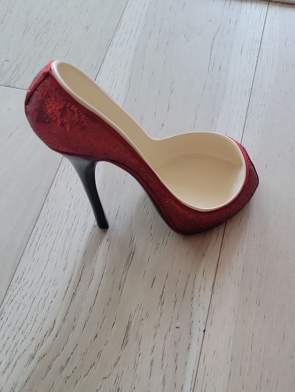 Wild Eye Design Shimmery Red High-Heel Mule with Black Stiletto Wine Holder